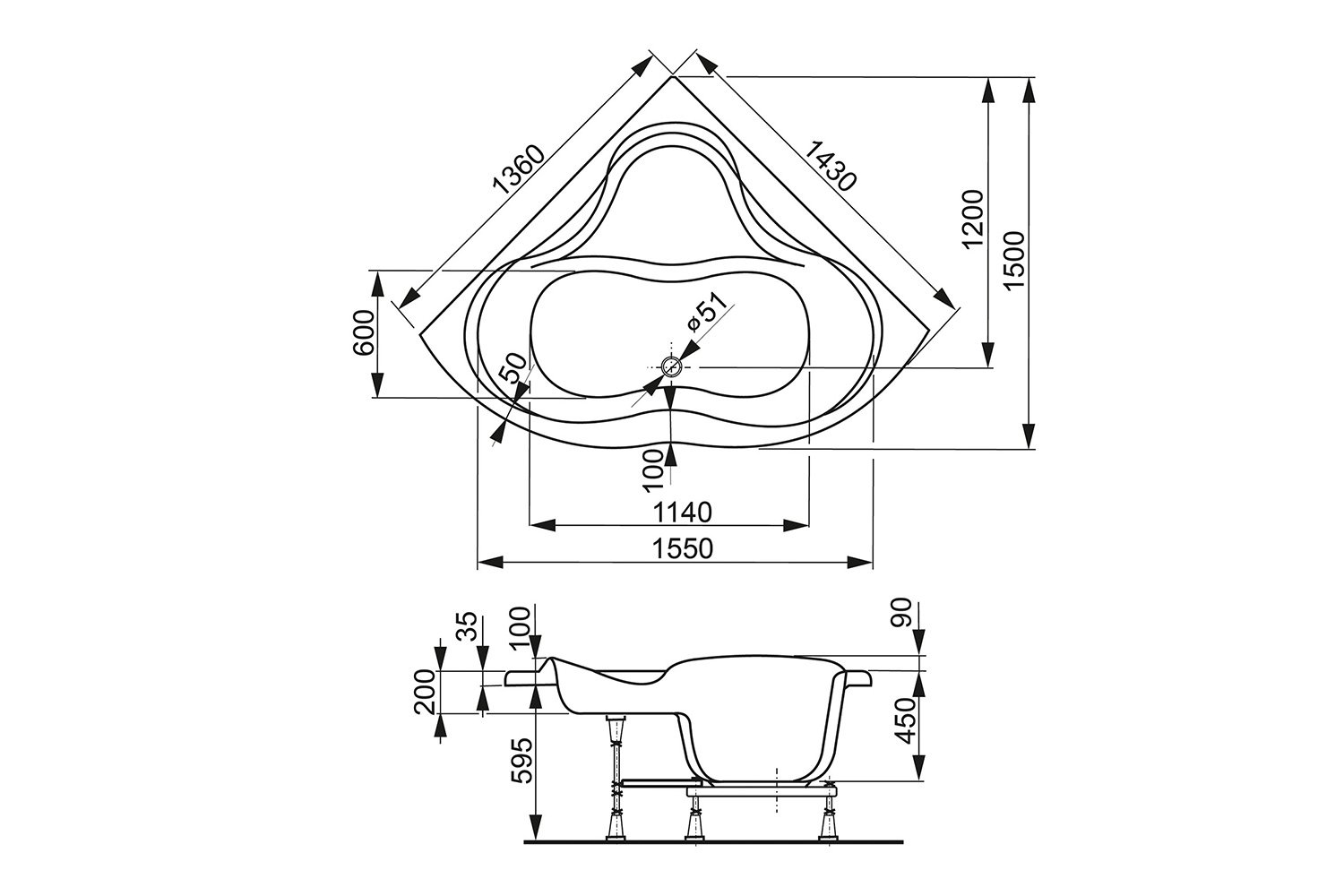 Ванна пристенная VAGNERPLAST Iris VPBA143IRI3X-04 143x143 см
