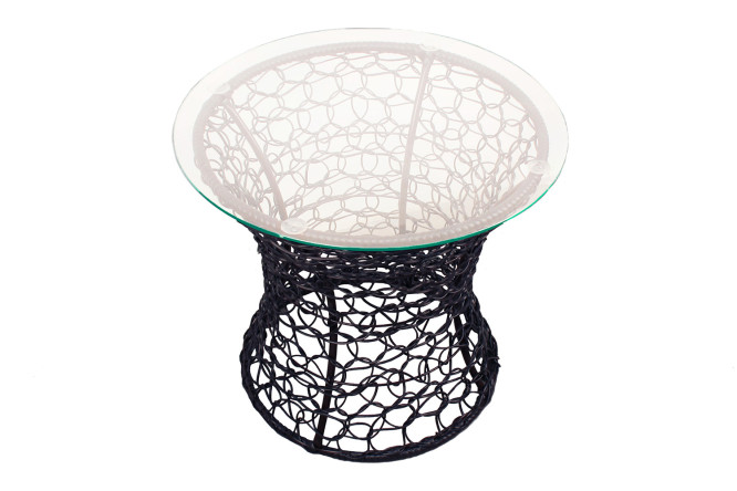 Изображение товара Стол Бонго Макси классика 56 см - стекло, сталь, ротанг