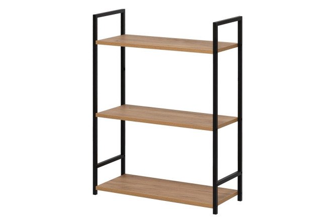 Изображение товара Стеллаж 3 полки Стилвуд черный металл дуб крафт золотой