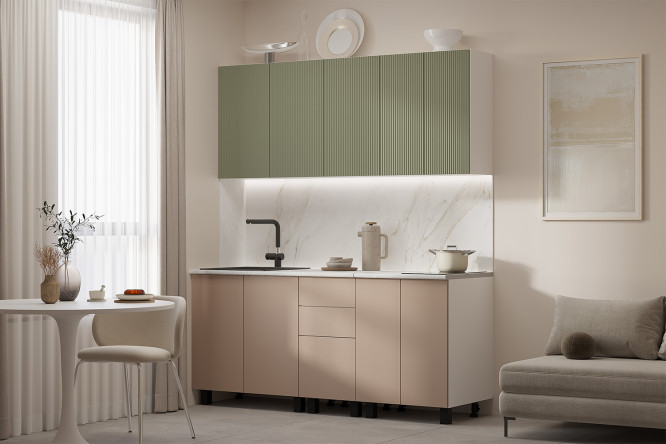 Кухня 80022 180х214х60 см, цвет каркаса белый, фасада мокко, эвкалипт софт