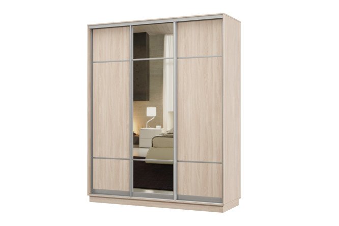 Изображение товара Шкаф-купе 3-дверный Практик 180x240x60 см ясень шимо светлый
