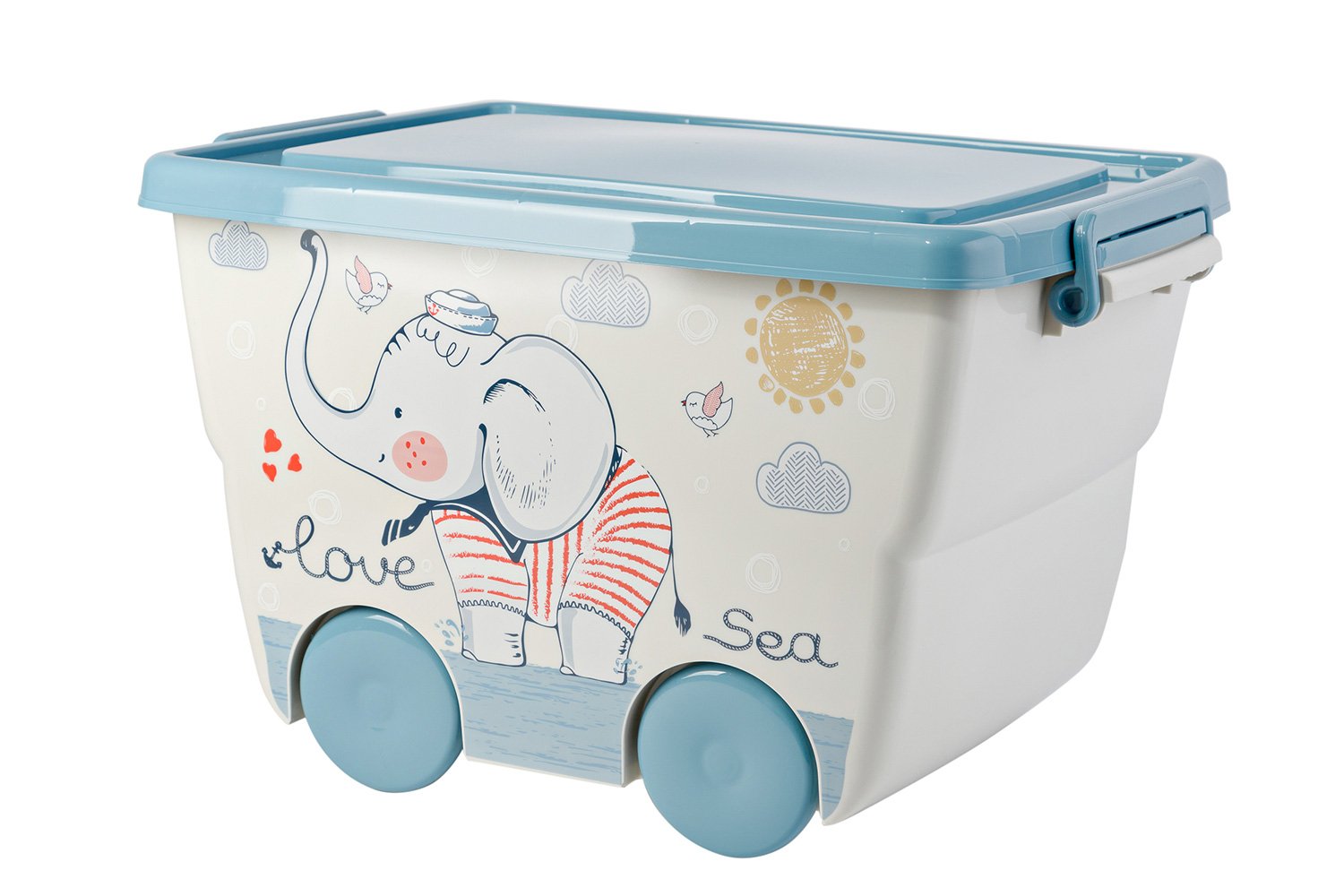 фото Ящик для игрушек с крышкой на колёсиках деко слоник hoff