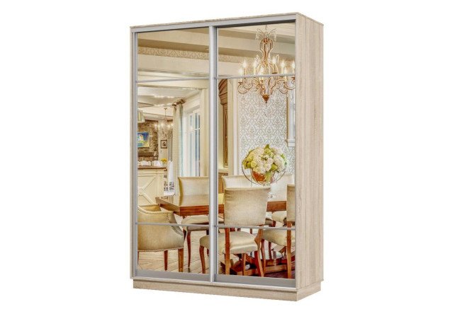 Изображение товара Шкаф-купе 2-дверный Практик 150x240x45 см, дуб сонома, профиль серебро, с зеркалом