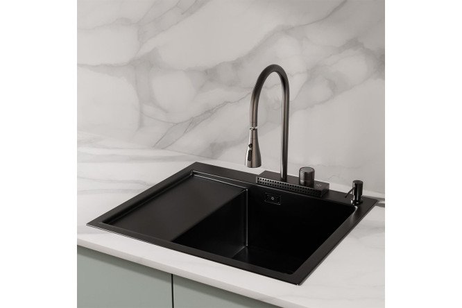 Мойка врезная с дозатором и крылом РМС MRK 5851BL-R 58х51х18 см