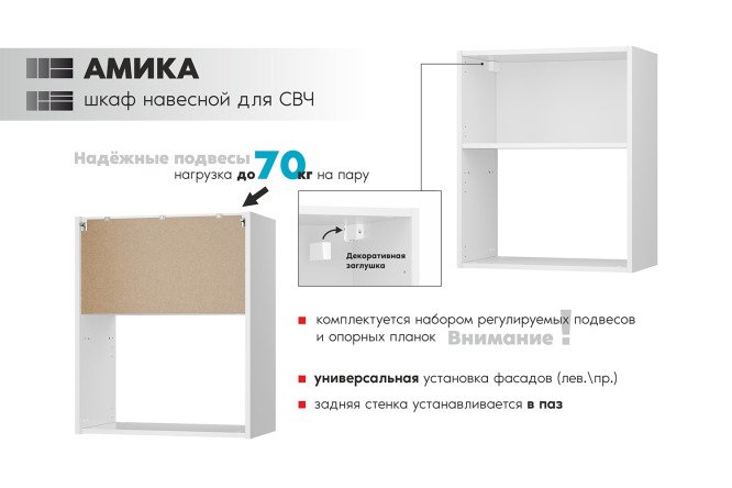 Каркас шкафа навесного Амика для СВЧ, белый 59.9х72х33.7 см