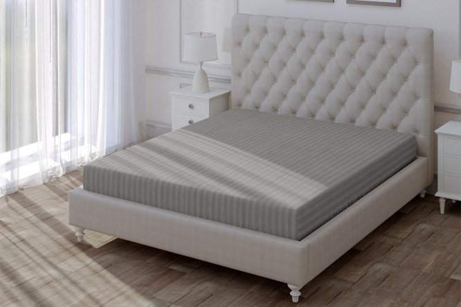 Простыня Stripe Premium Gray Страйп-сатин 180х215 см, 1,5 спальный