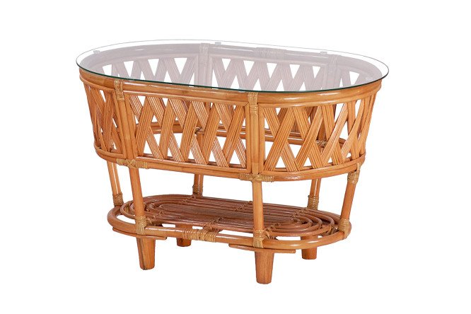 Изображение товара Стол Черчилль из стекла и натурального ротанга 85х55х55 см