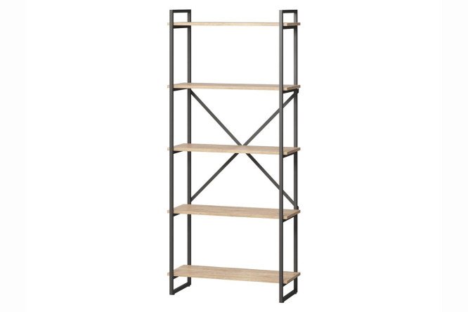 Изображение товара Стеллаж Роквуд стальной ЛДСП в цвете дуб сонома и чёрный 80х182х34 см