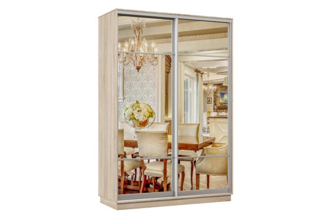 Изображение товара Шкаф-купе 2-дверный Практик 100х240 см, дуб сонома, профиль серебро, с двумя зеркалами