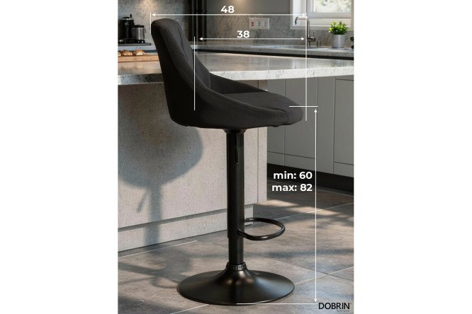 Стул барный DOBRIN Logan Black 45.5х84х48 см, цвет обивки чёрный, ножек чёрный