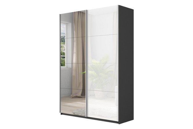 Изображение товара Шкаф-купе 2-дверный Cors 160х230 см, серый диамант, фасад белый глянец, с одним зеркалом