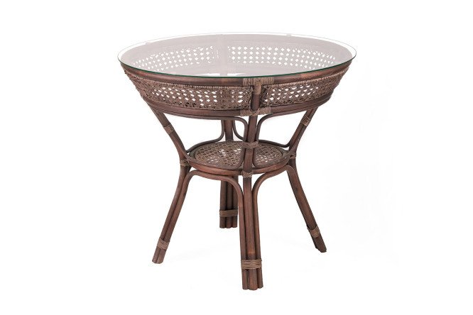 Изображение товара Стол Java 80 см из стекла и натурального ротанга для интерьера и улицы