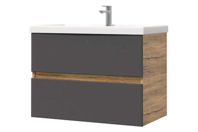 Изображение товара Тумба подвесная Sanstar Graffa 81.2 см дуб вотан графит софт раковина