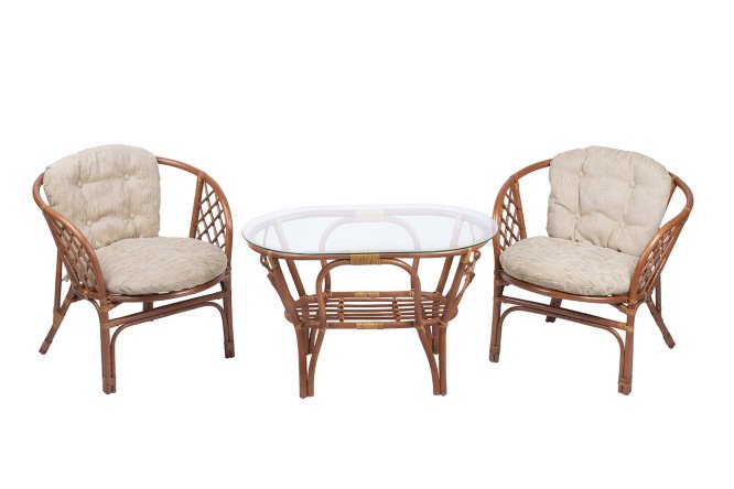 Изображение товара Комплект мебели Багама миндаль матовый натуральный ротанг стекло