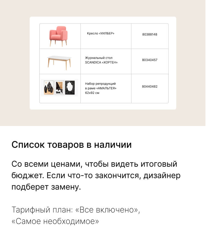список товаров в наличии