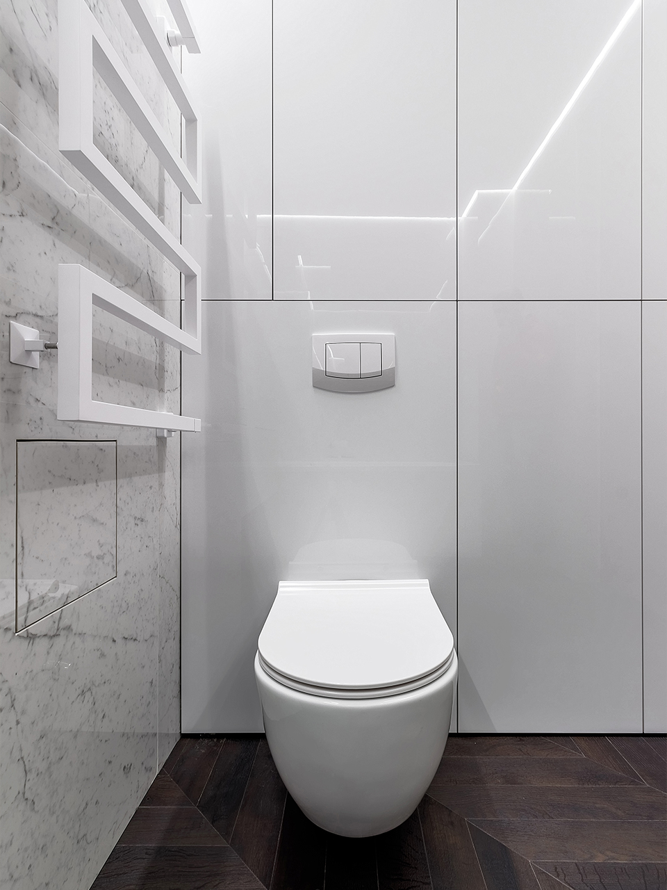 Дизайн маленького туалета с инсталляцией (65 фото)
