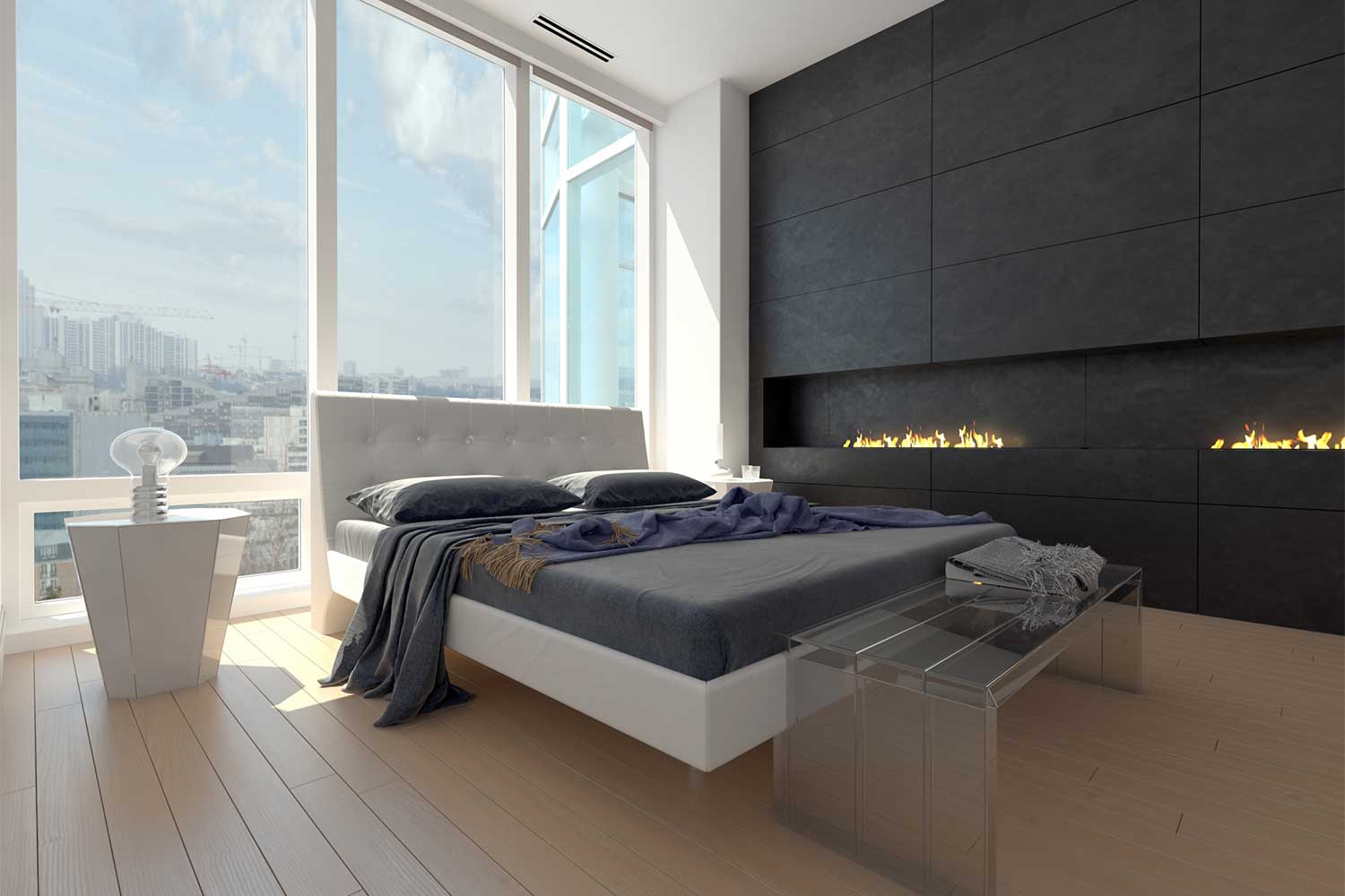 Дизайн спальни в стиле хай тек с гардеробной - 86 фото