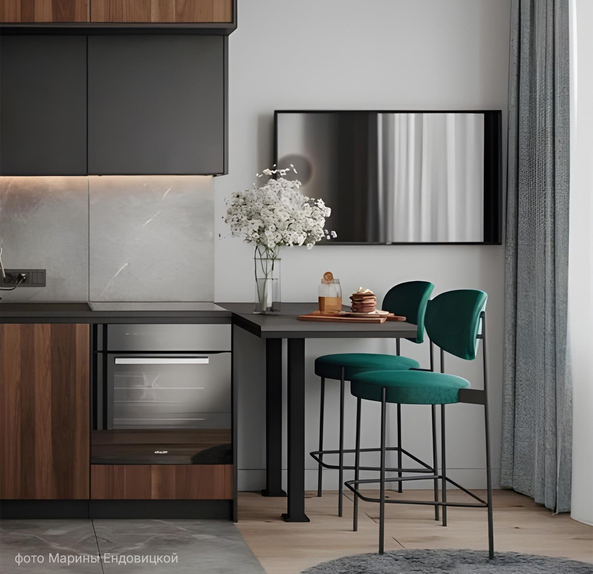 Барная стойка, интегрированная в кухонный гарнитур